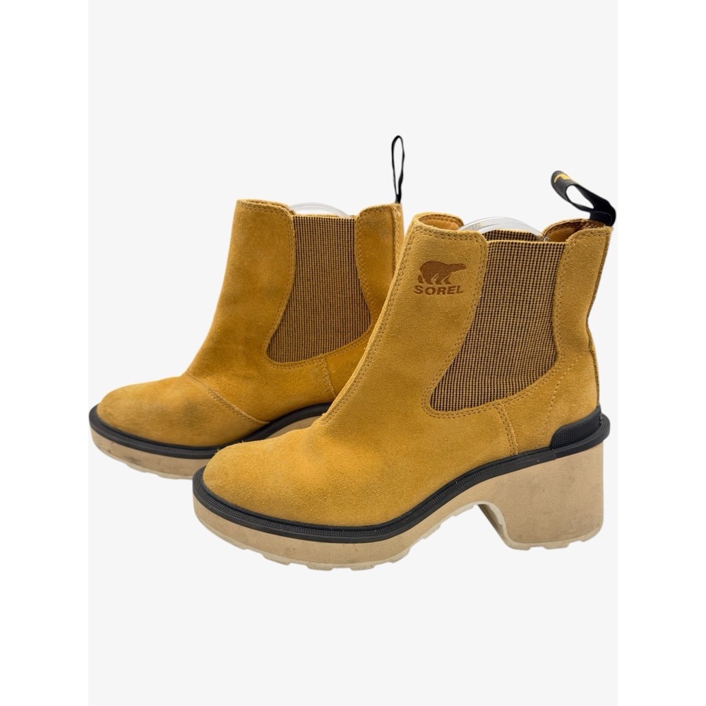 Sorel Womens Hi-Line Chelsea Waterproof Suede Ankle Boots Geo Yellow Sz 6.5 READ